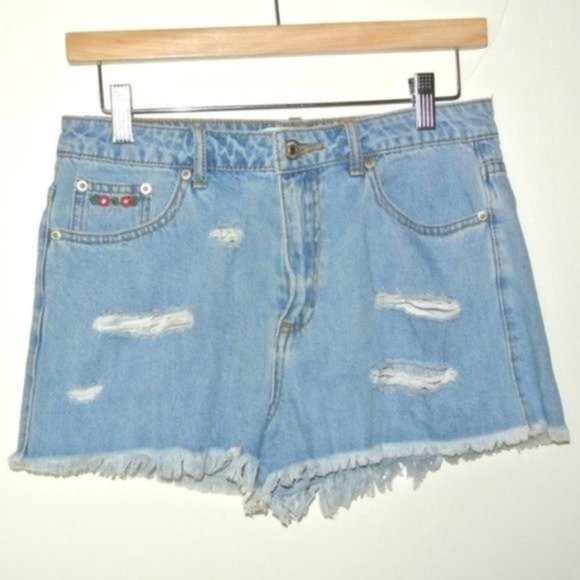 FOREVER 21‎ Ripped Denim Shorts Embroidery Usa Flag - Picture 5 of 9